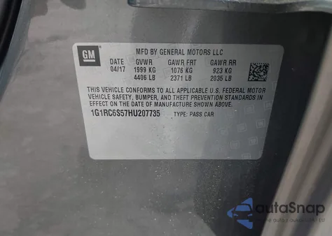 2017 Chevrolet Volt Lt z USA, uszkodzony, nr VIN 1G1RC6S57HU207735